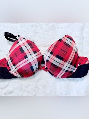 PINK Victoria's Secret Red Plaid Push-Up Bra 34 A